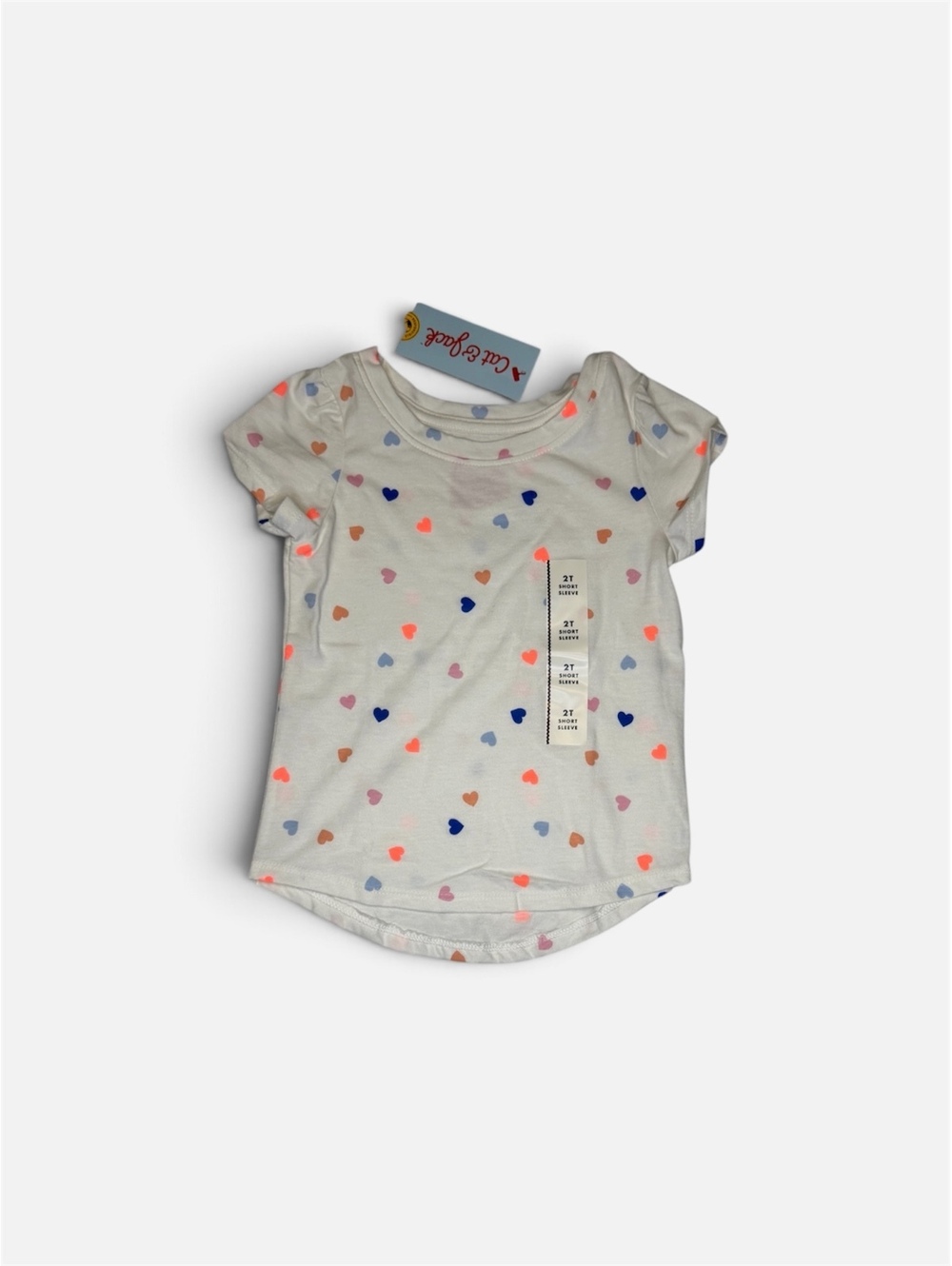 NWT Cat & Jack Toddler Girls’ Short Sleeve Cream w/ Multi Colored Hearts